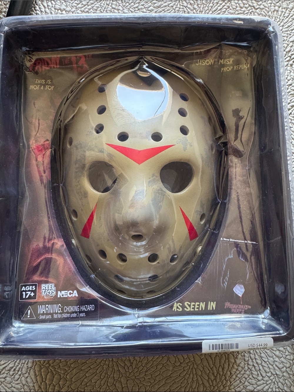 Jason Delux Hockey Mask Prop Replica - Beige with Red Accents